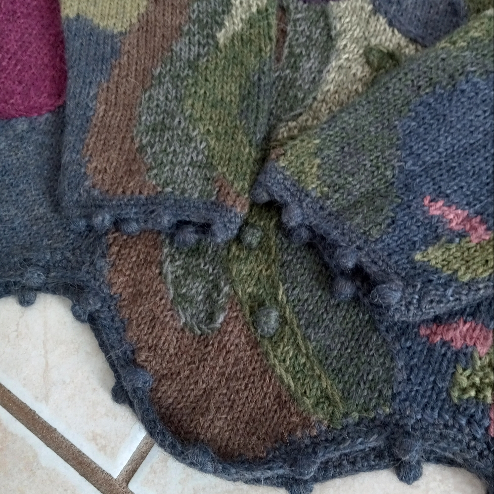 Peruvian Connection Aplaca Sweater Floral Patchwork Embroidery Pom Pom Artsy - Picture 11 of 16